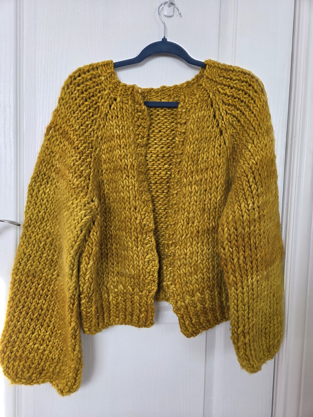 Handcrafted Chunky Knit Mustard Yellow Women's Cardigan Sweater